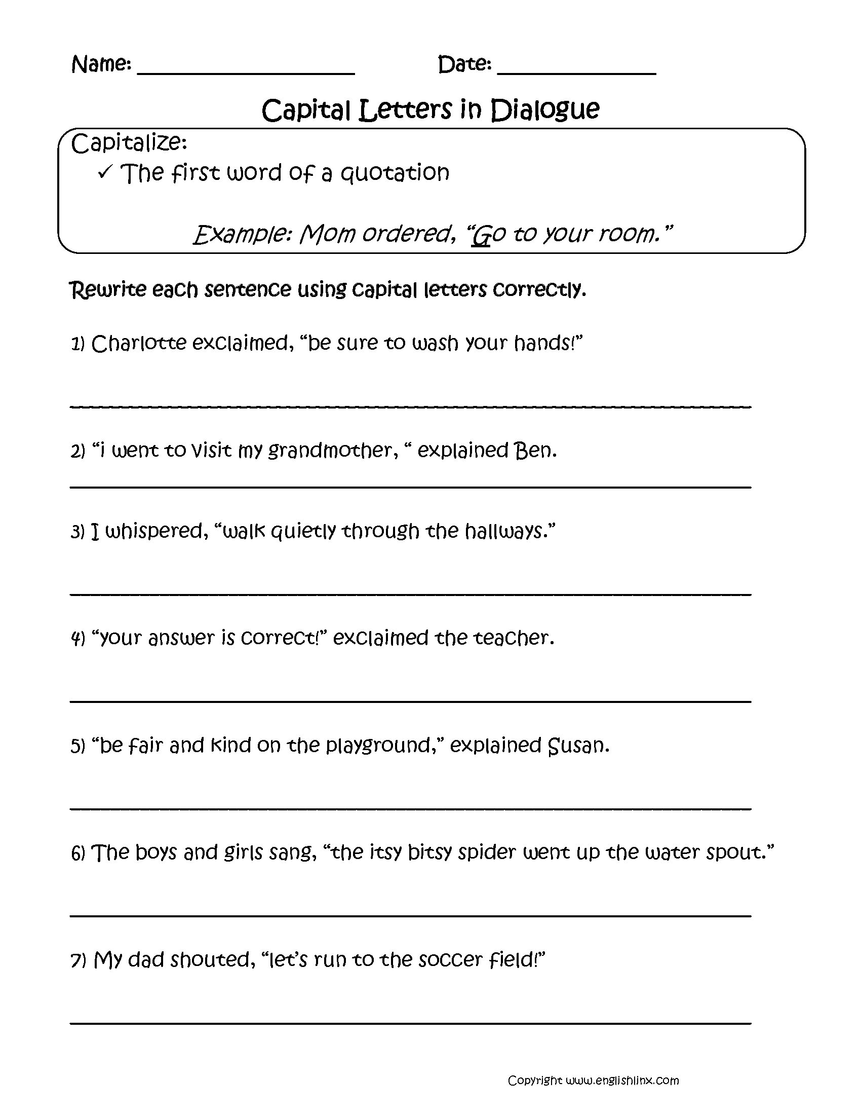Printable Quotation Marks Grammar Activity Worksheets Teaching Resources