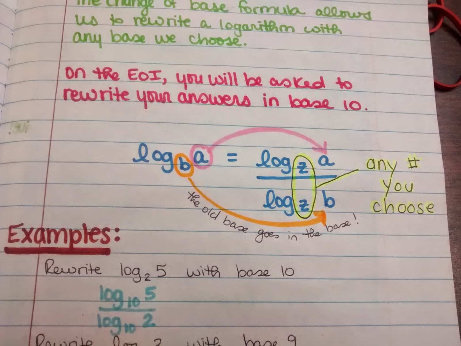 Change Of Base Formula Notes Math Love