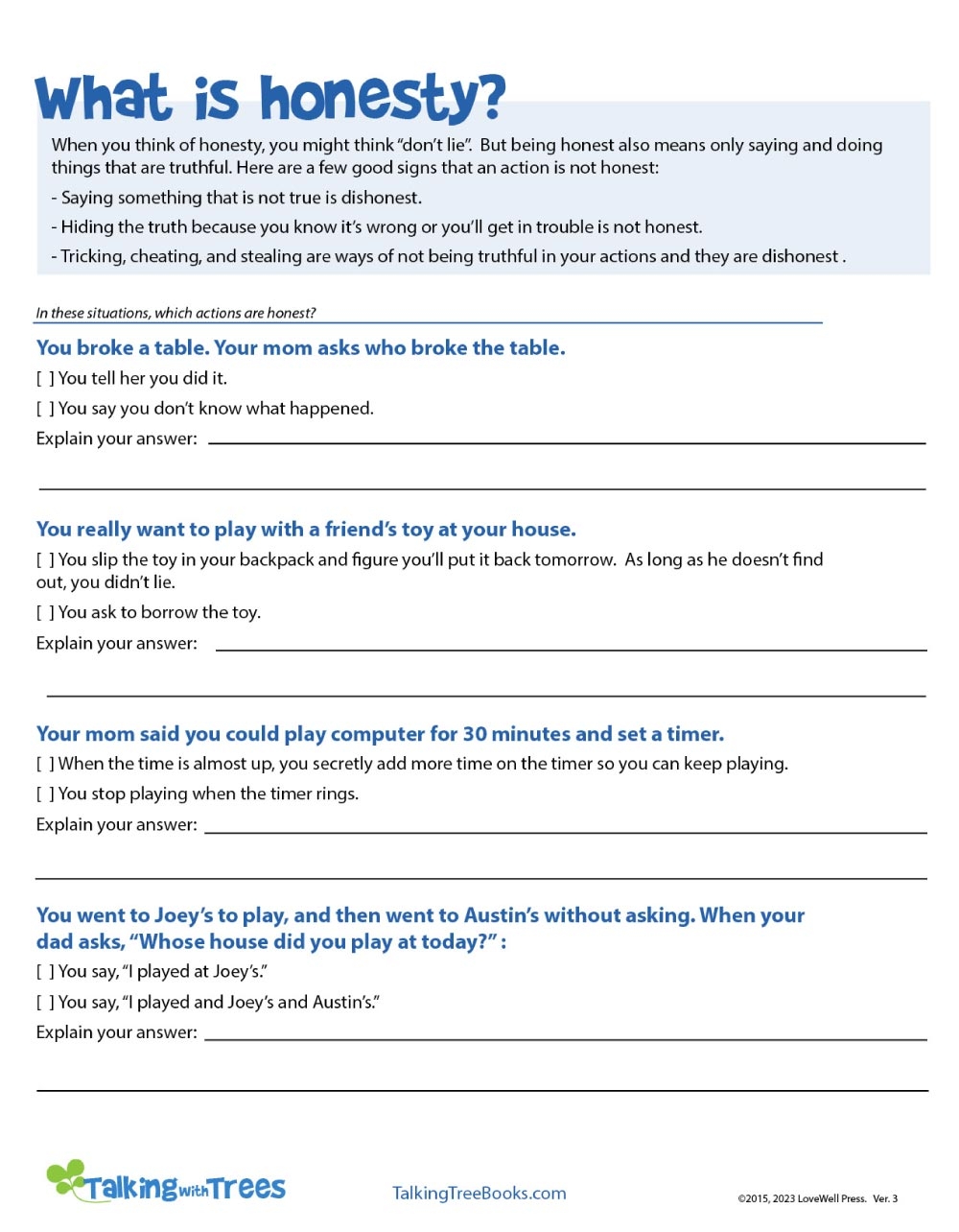 Character Education Worksheets Character Education Worksheets