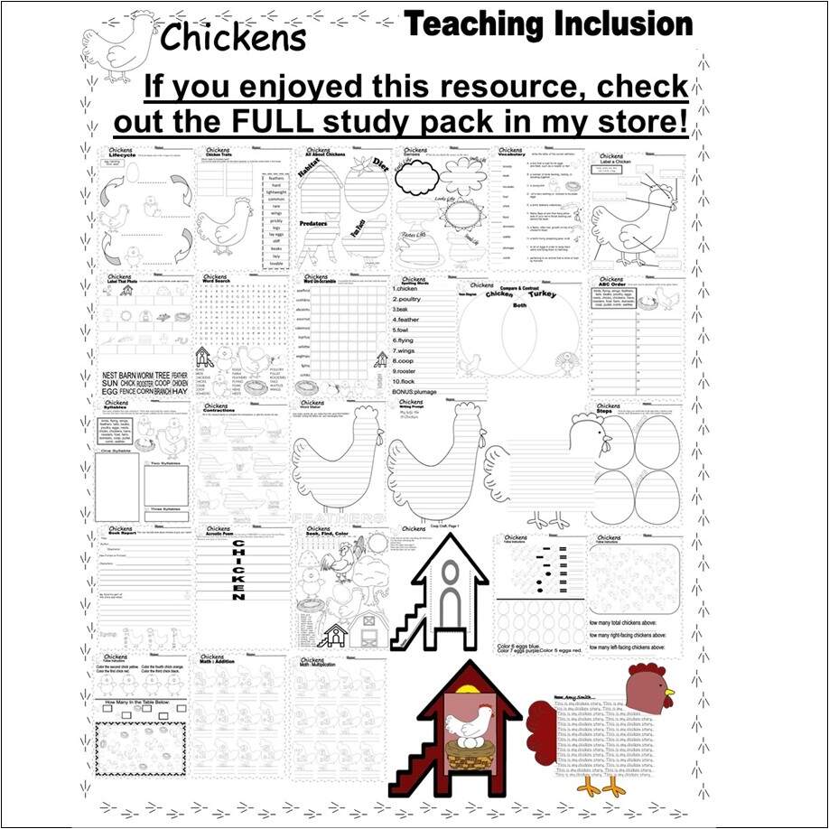 Chicken Math Addition Counting Coloring Multiplying Worksheets Made By Teachers