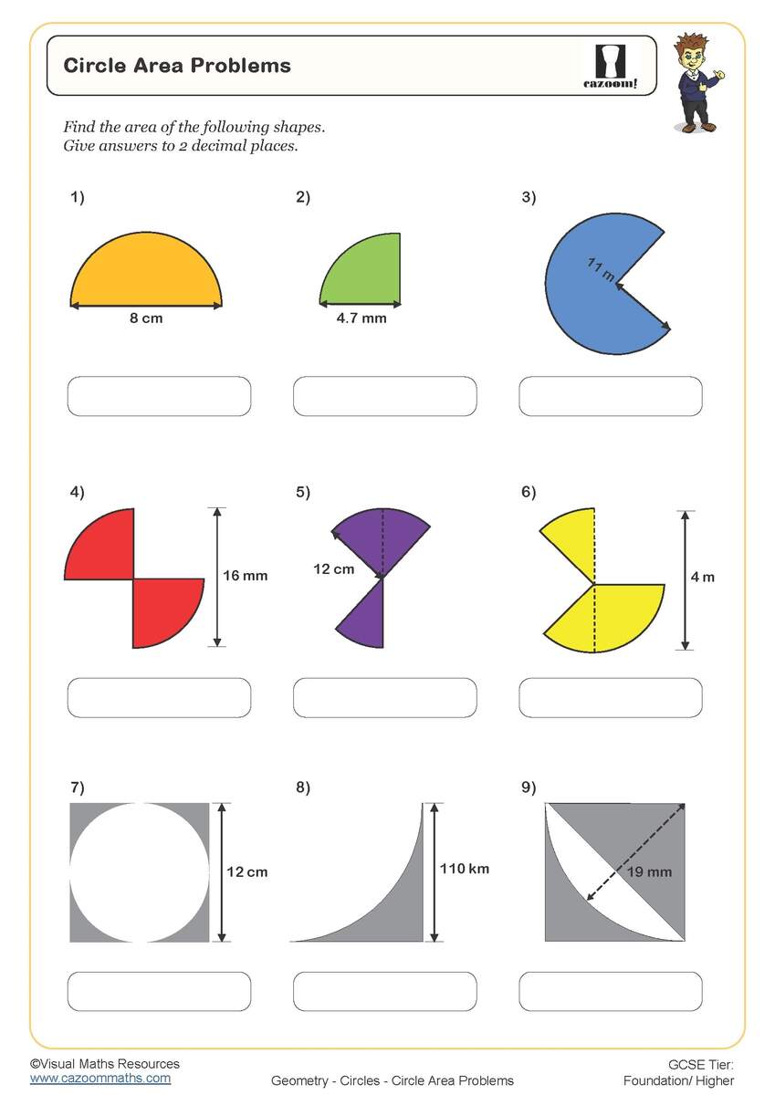 Circle Area Problems Worksheet Printable Maths Worksheets Area And Circumference Of Circles Worksheet 7th Grade PDF Worksheets Cazoom Math