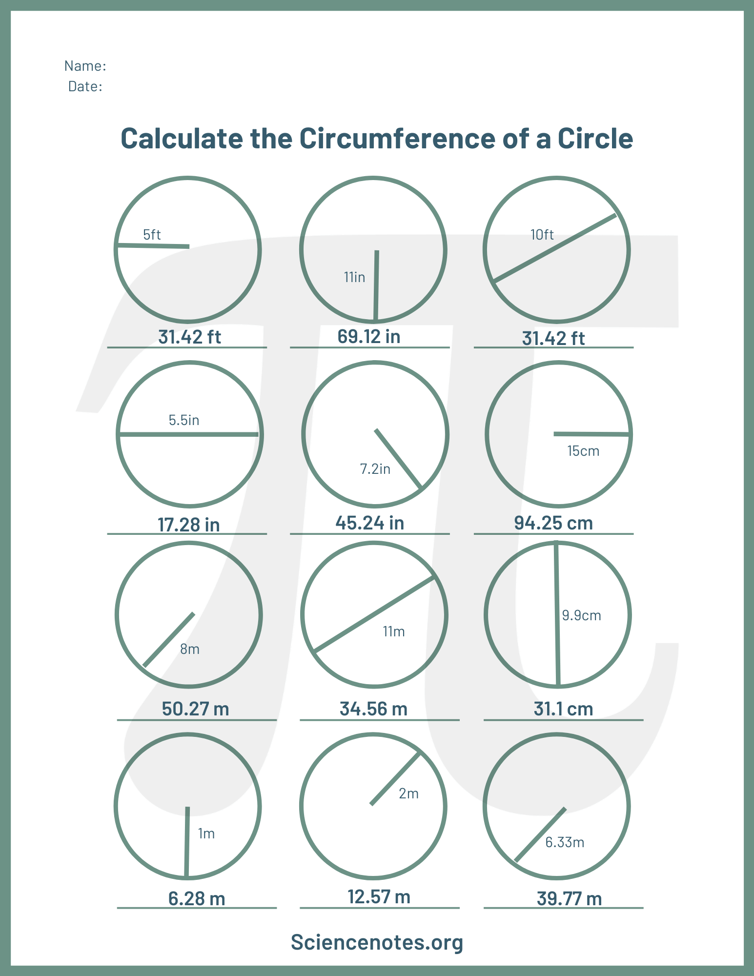 Circle Facts Area Circumference Diameter Radius Circle Facts Area Circumference Diameter Radius