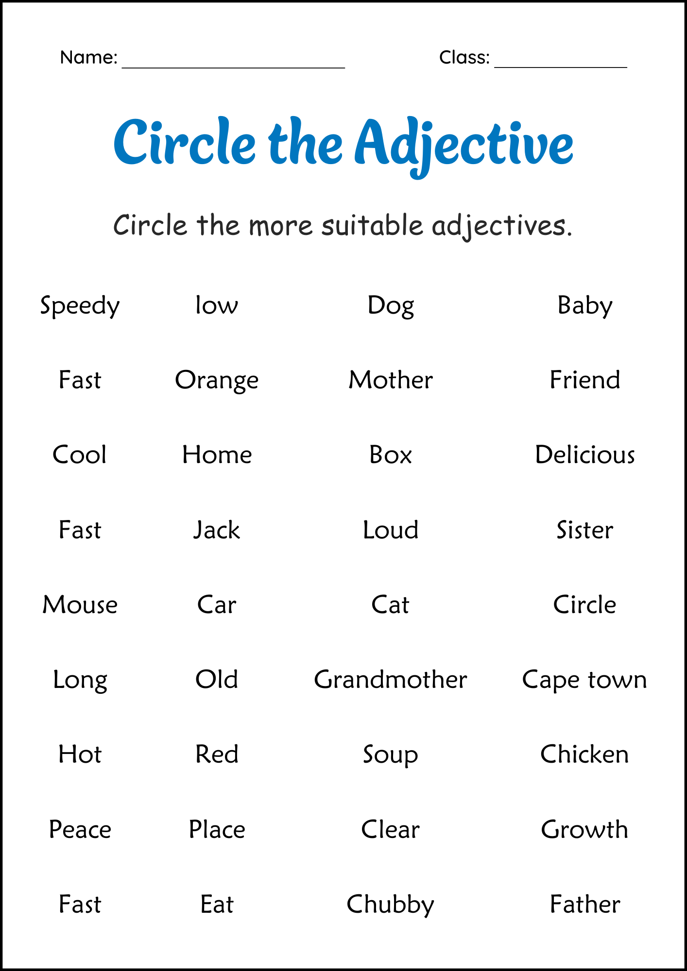 Circle The Adjectives Grammar Worksheets 2nd And 3rd Grade Made By Teachers