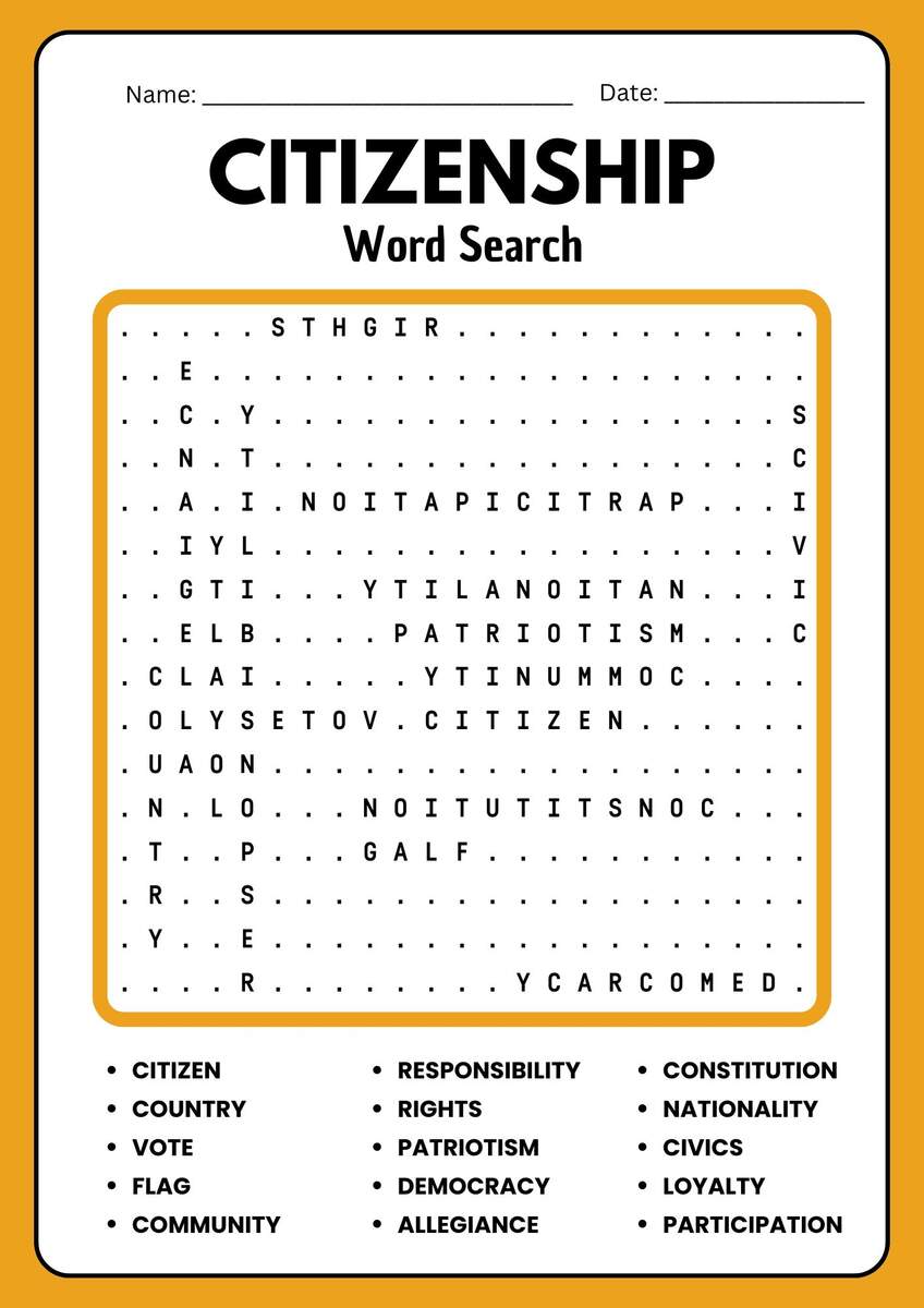 Citizenship No Prep Word Search Puzzle Worksheet Activity Made By Teachers