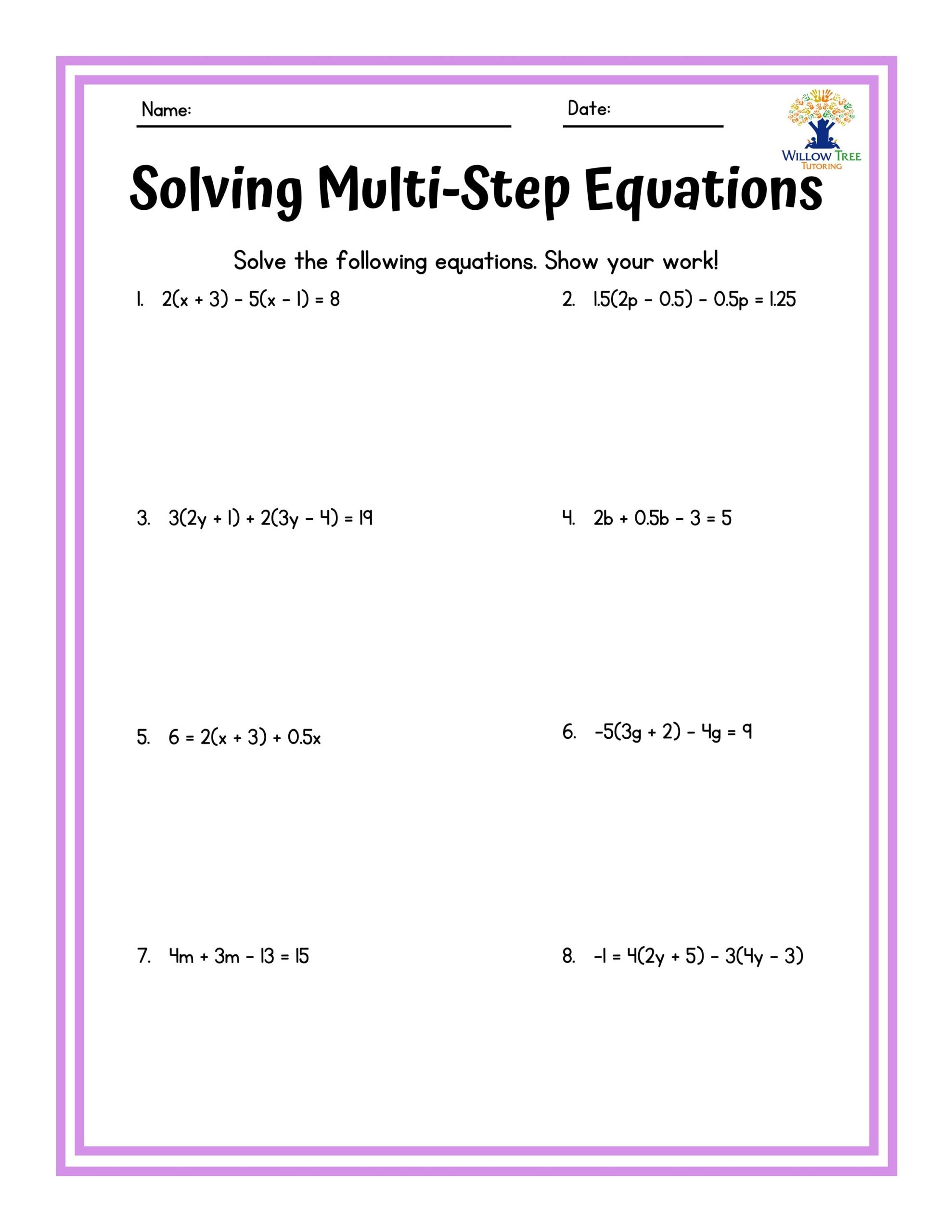 Multi Step Equation Notes And Worksheets Lindsay Bowden Worksheets Library