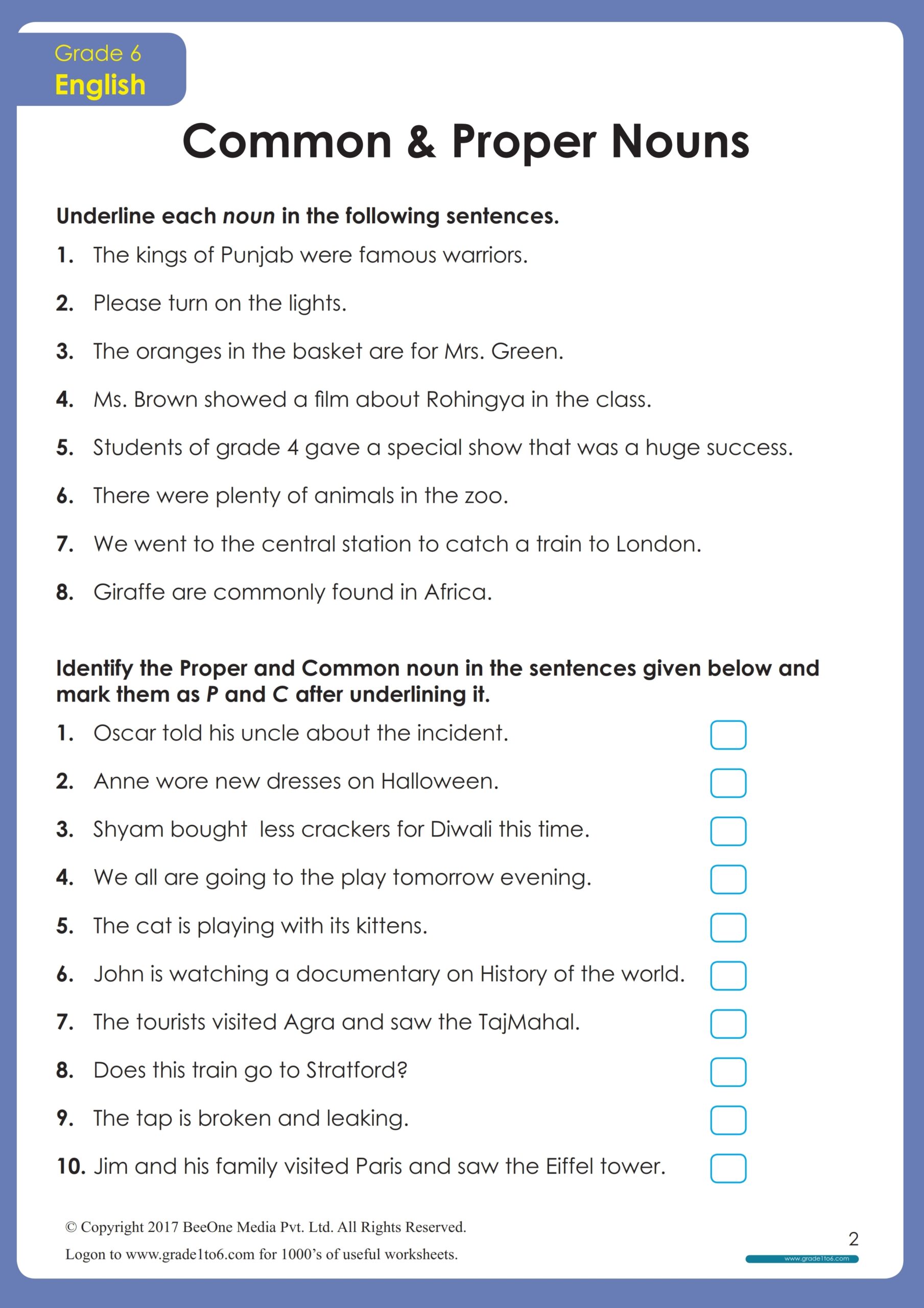 Common And Proper Nouns Worksheet Grade1to6 Common And Proper Nouns Worksheet Grade1to6
