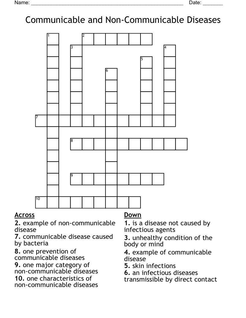 Communicable And Non Communicable Diseases Crossword WordMint Communicable Non Communicable Diseases Word Search WordMint
