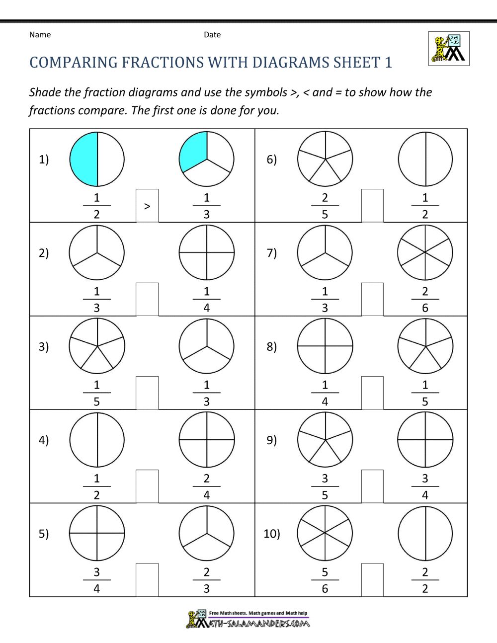 Comparing Fractions Worksheet Comparing Fractions Worksheet Download