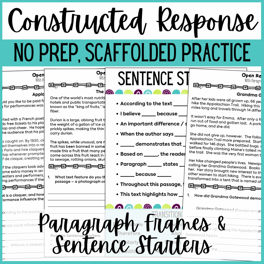 Constructed Response Free Reading Passage Sentence Starters Teaching Made Practical