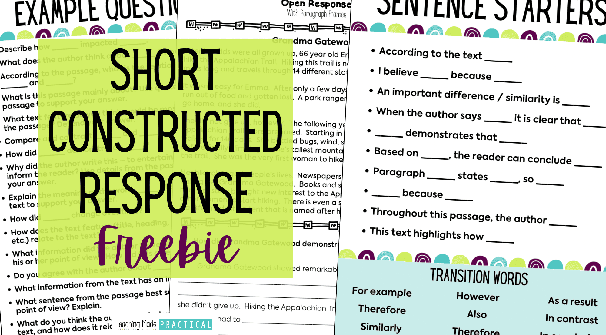 Constructed Response Free Reading Passage Sentence Starters Teaching Made Practical
