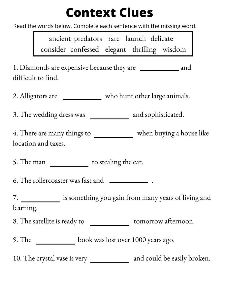 Context Clues Worksheets Vocabulary Printable 1st Through 3rd Grade Etsy