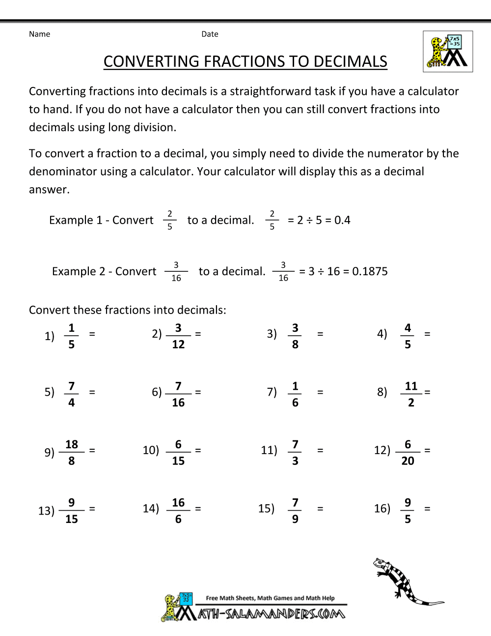 Convert Fractions To Decimal Convert Fractions To Decimal