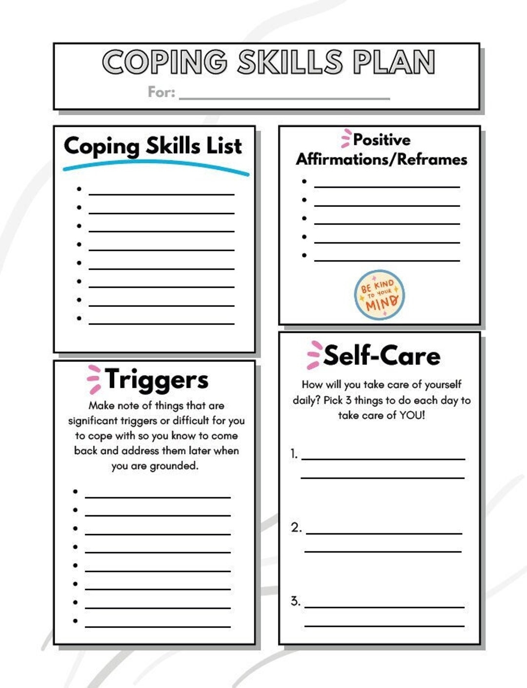 Coping Skills Worksheet Etsy Free Coping Skills Worksheet Printable PDF ChoosingTherapy