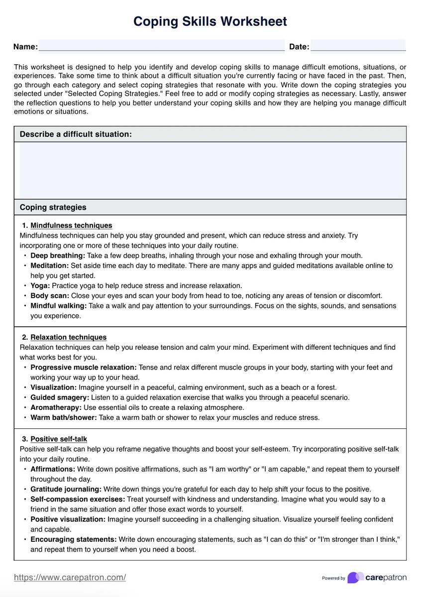 Coping Skills Worksheets Coping Skills Worksheets