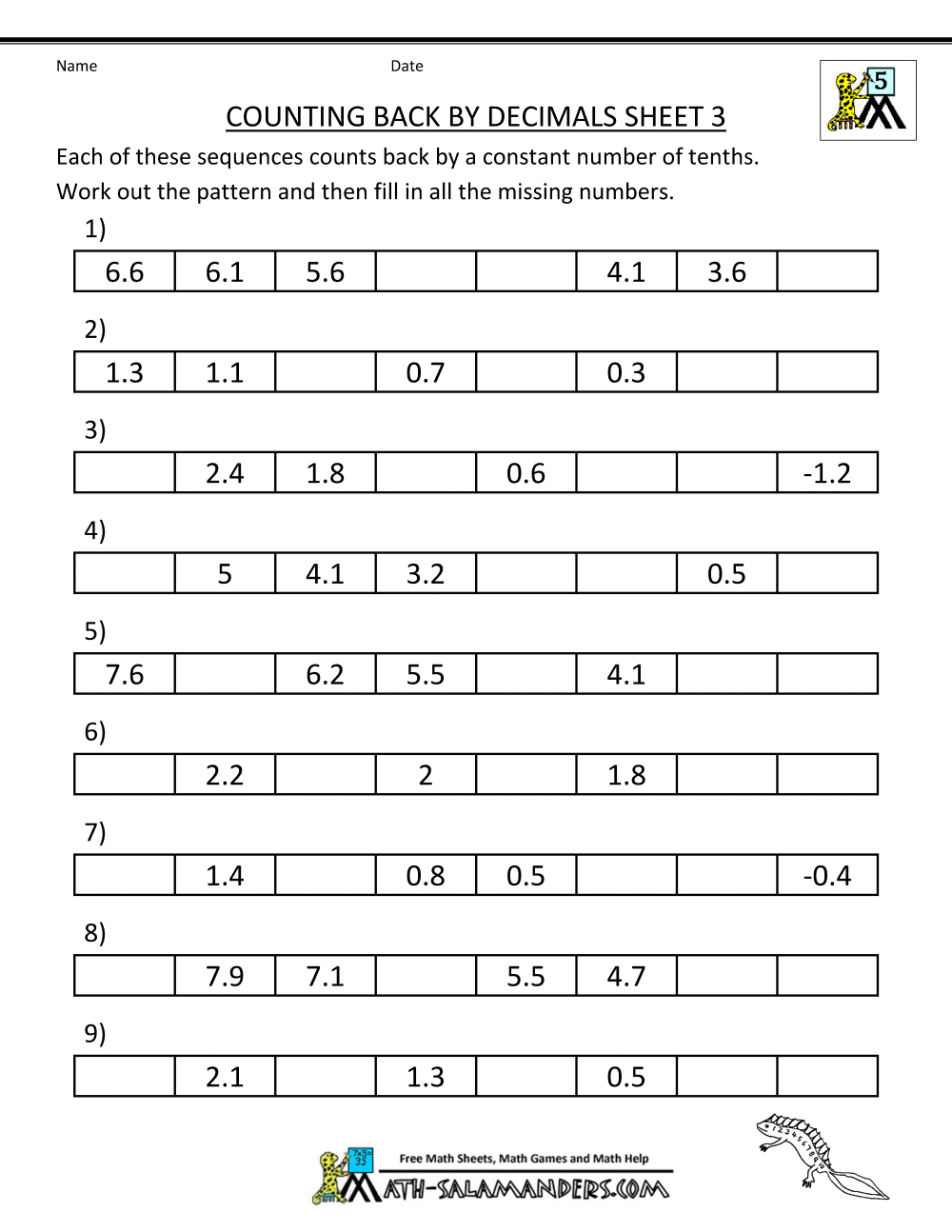 Counting By Decimals Counting By Decimals