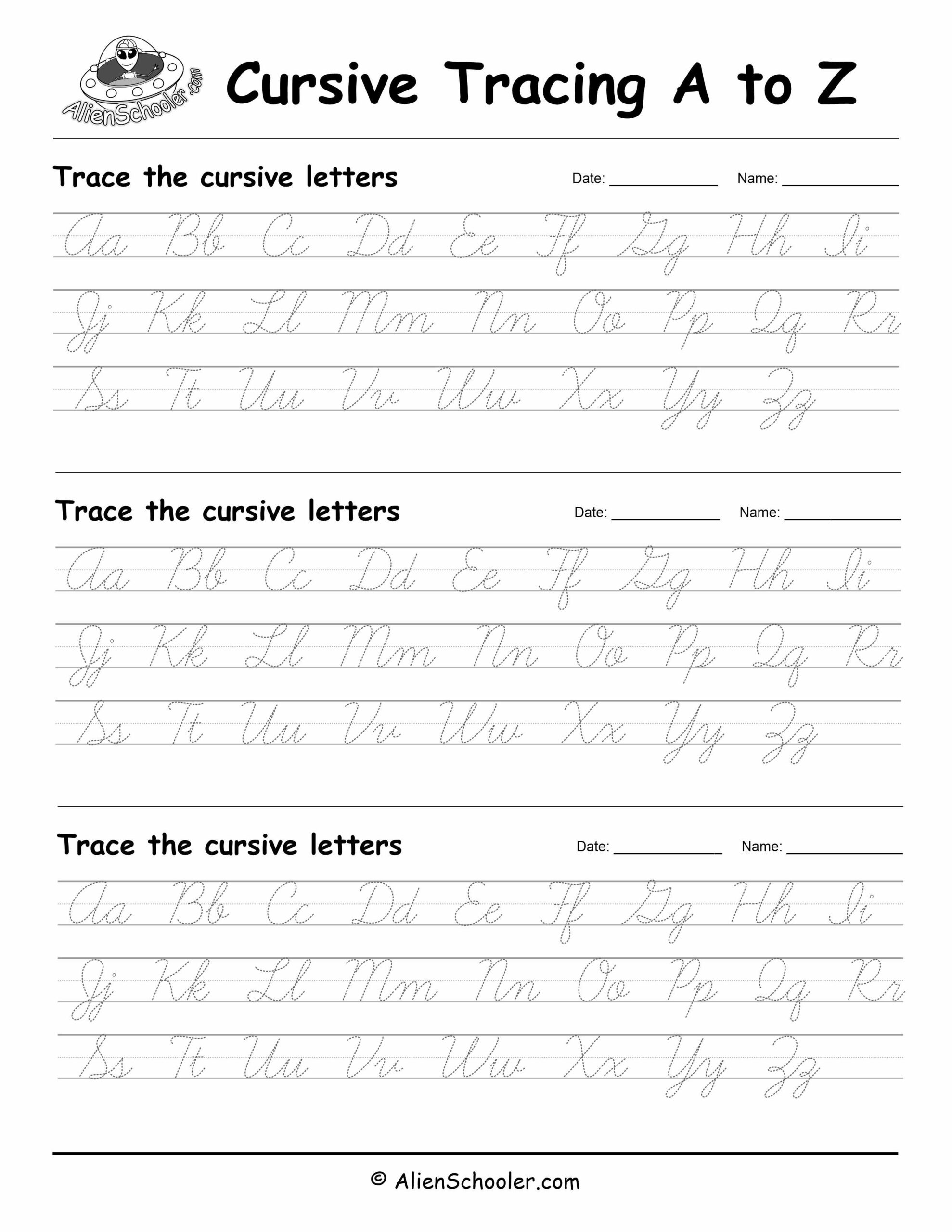Cursive Alphabet To Trace Free Printable PDF Alien Schooler Free Printable Lowercase Cursive Alphabet