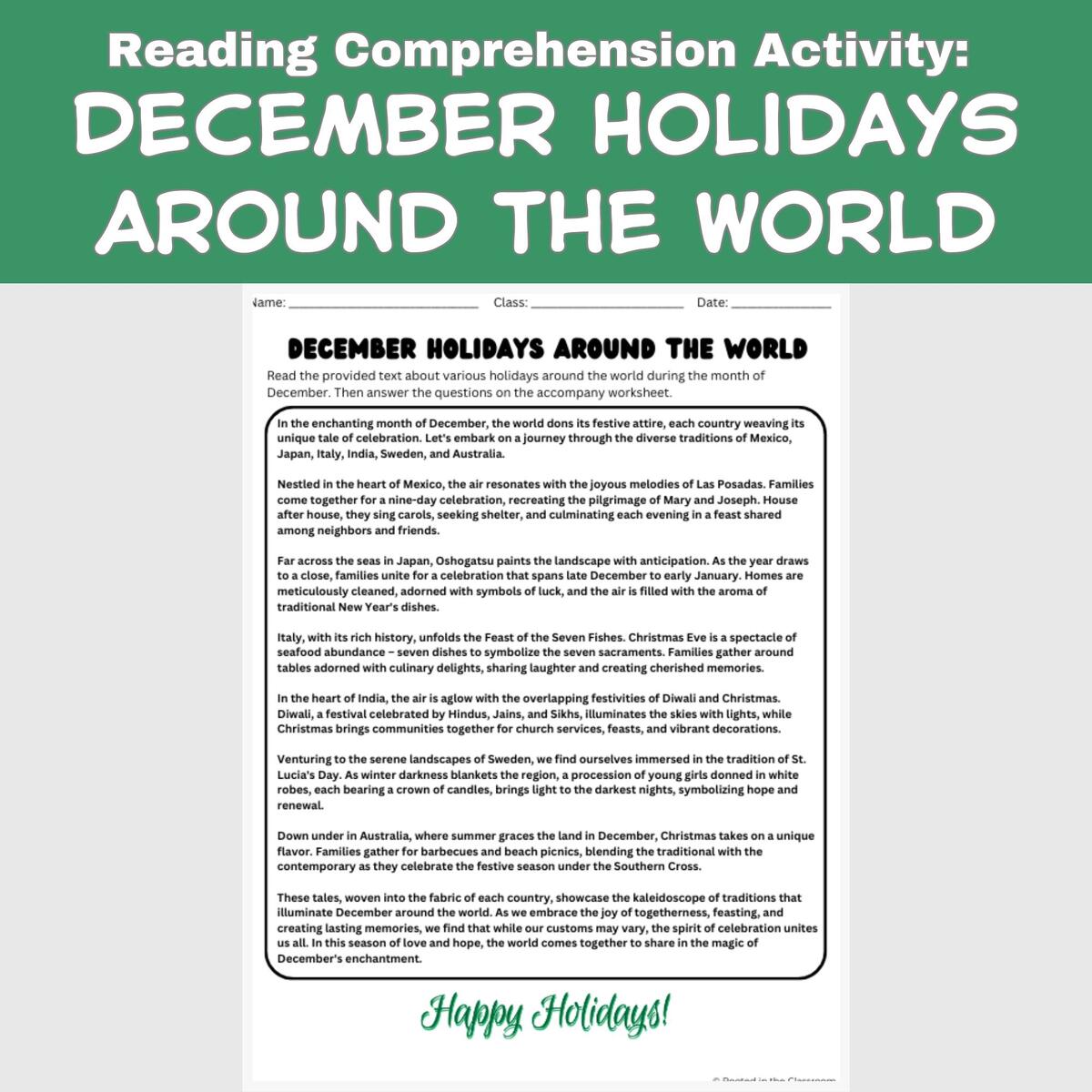 December Holidays Around The World Reading Passage And Matching Worksheet Classful December Holidays Around The World Reading Passage And Matching Worksheet Classful