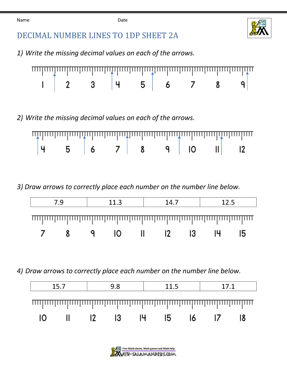 Decimal Number Line Worksheets Decimal Number Line Worksheets