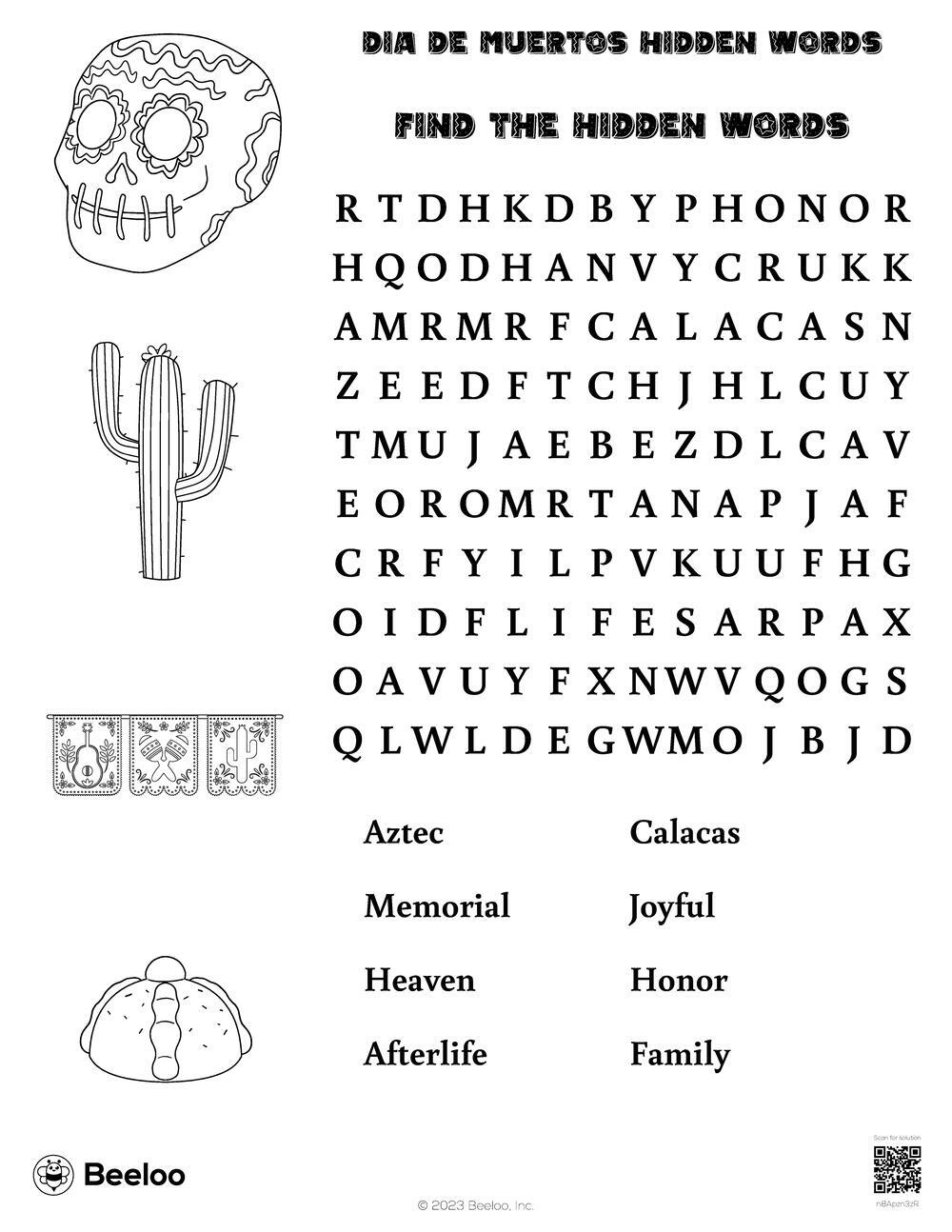 Dia De Muertos Hidden Words Beeloo Printable Crafts And Activities For Kids Dia De Muertos Hidden Words Beeloo Printable Crafts And Activities For Kids