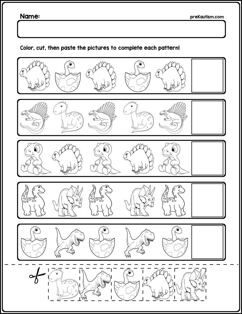 Dinosaur AB Pattern Worksheets 5 Pages By PreKautism TPT Dinosaur AB Pattern Worksheets 5 Pages By PreKautism TPT