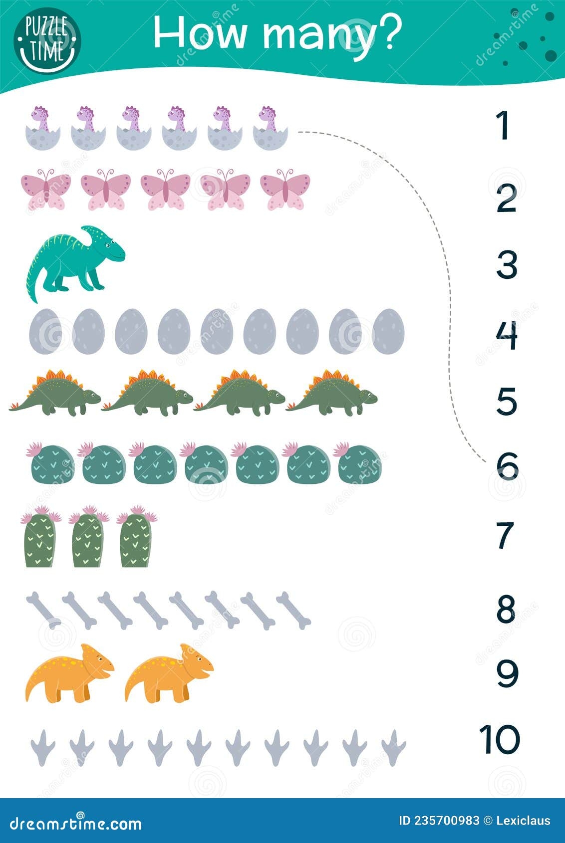 Dinosaur Counting Game Math Activity For Preschool Children With Dinos How Many Objects Printable Worksheet Stock Vector Illustration Of Addition Diplodocus 235700983