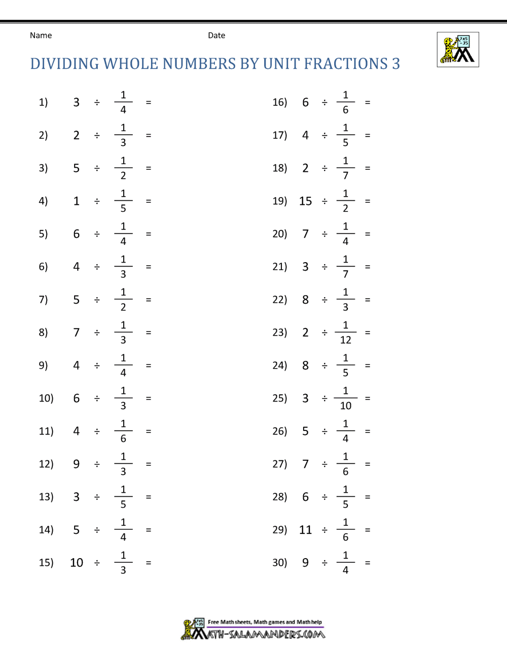 Divide Whole Numbers By Fractions Divide Whole Numbers By Fractions