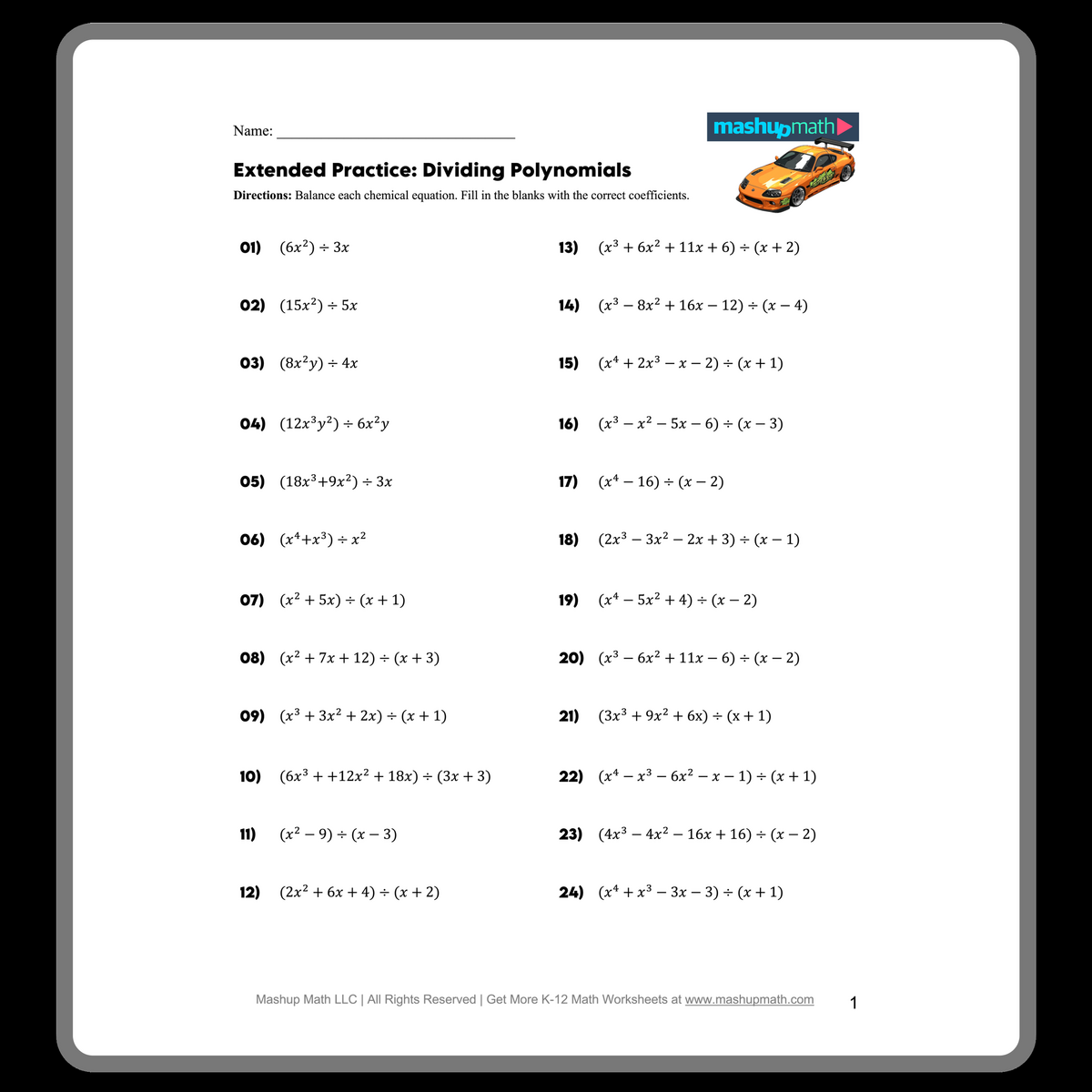 Polynomials Worksheet WordMint