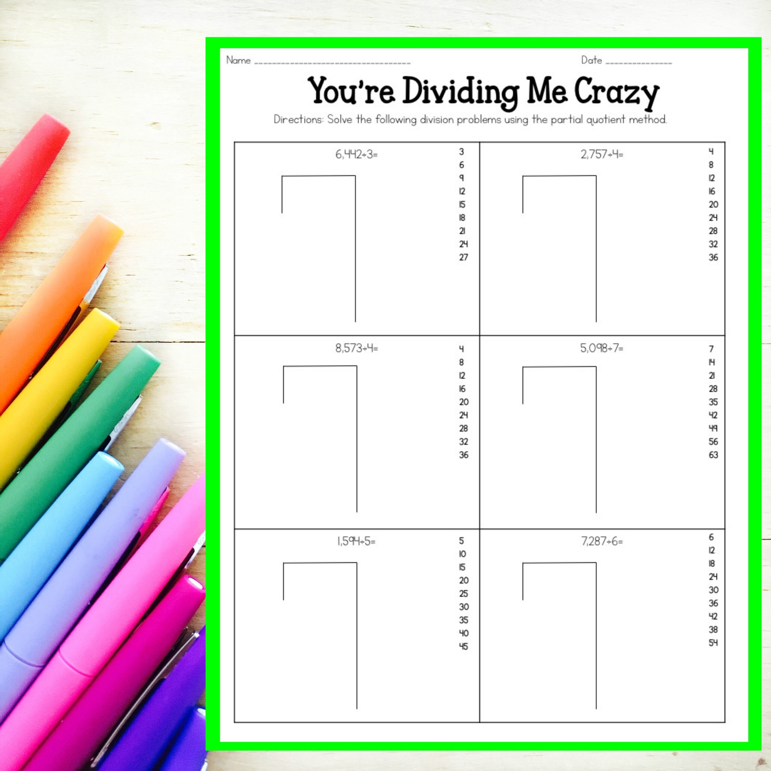 Dividing With Area Models And Partial Quotient 2 Digit By 1 Digit Partial Quotients Division With And Without Remainders Practice Worksheets Made By Teachers