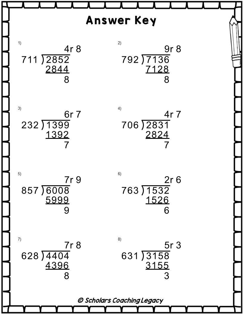 Division With 3 Digits Divisor 1 Digits Quotient 4 Digits Dividends With Remainders Worksheets Ma Made By Teachers