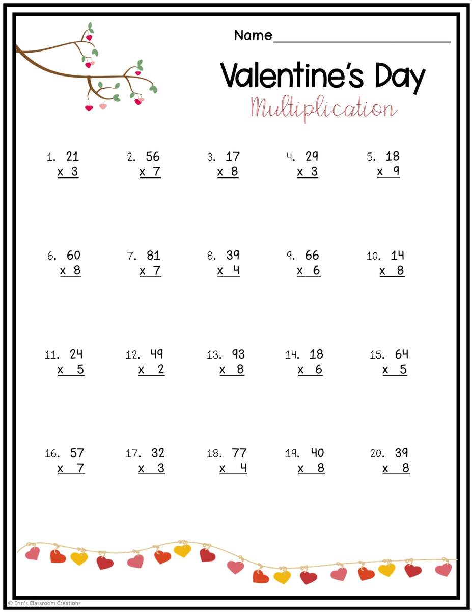 Double Digit Multiplication Practice Valentine S Day Theme Made By Teachers Tons Of FREE Printable Valentine S Day Worksheets