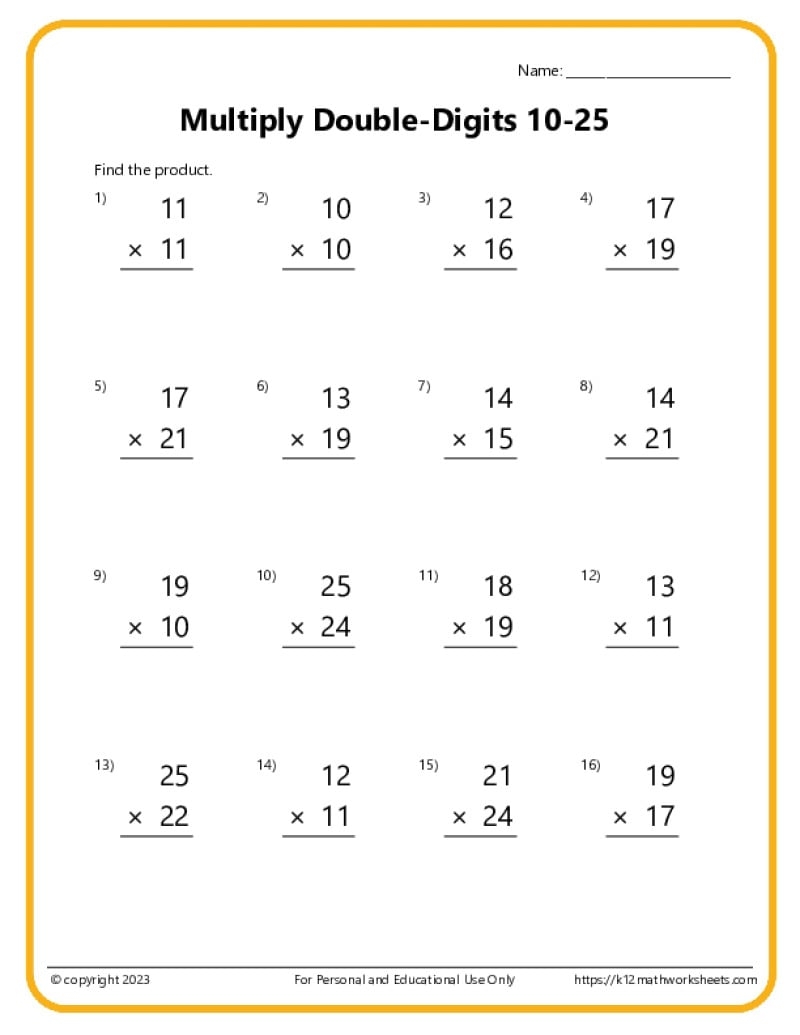 Multiplying With 2 Digit Numbers Printable Multiplication Worksheets