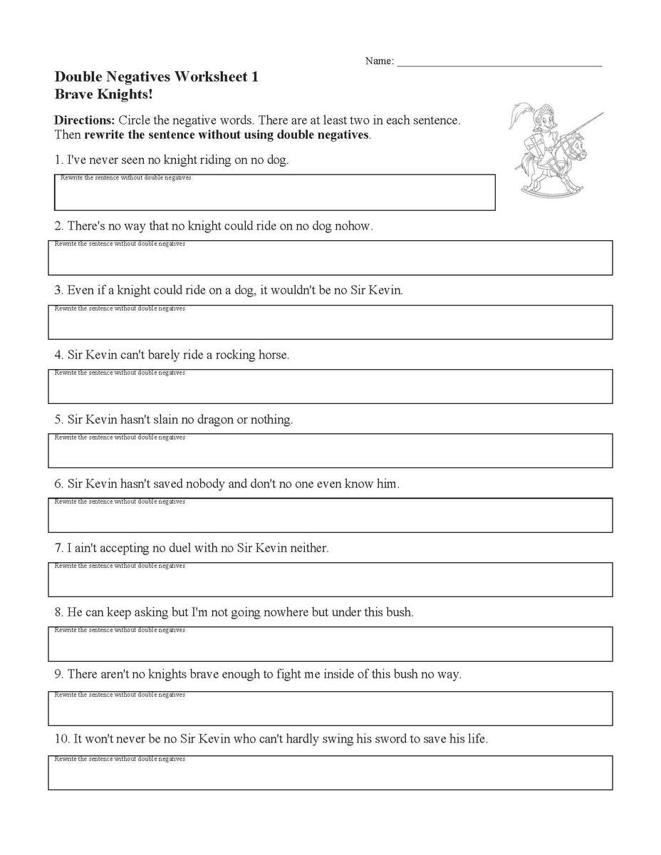 Double Negatives Worksheet 1 Grammar Activity Double Negatives Worksheet 1 Grammar Activity