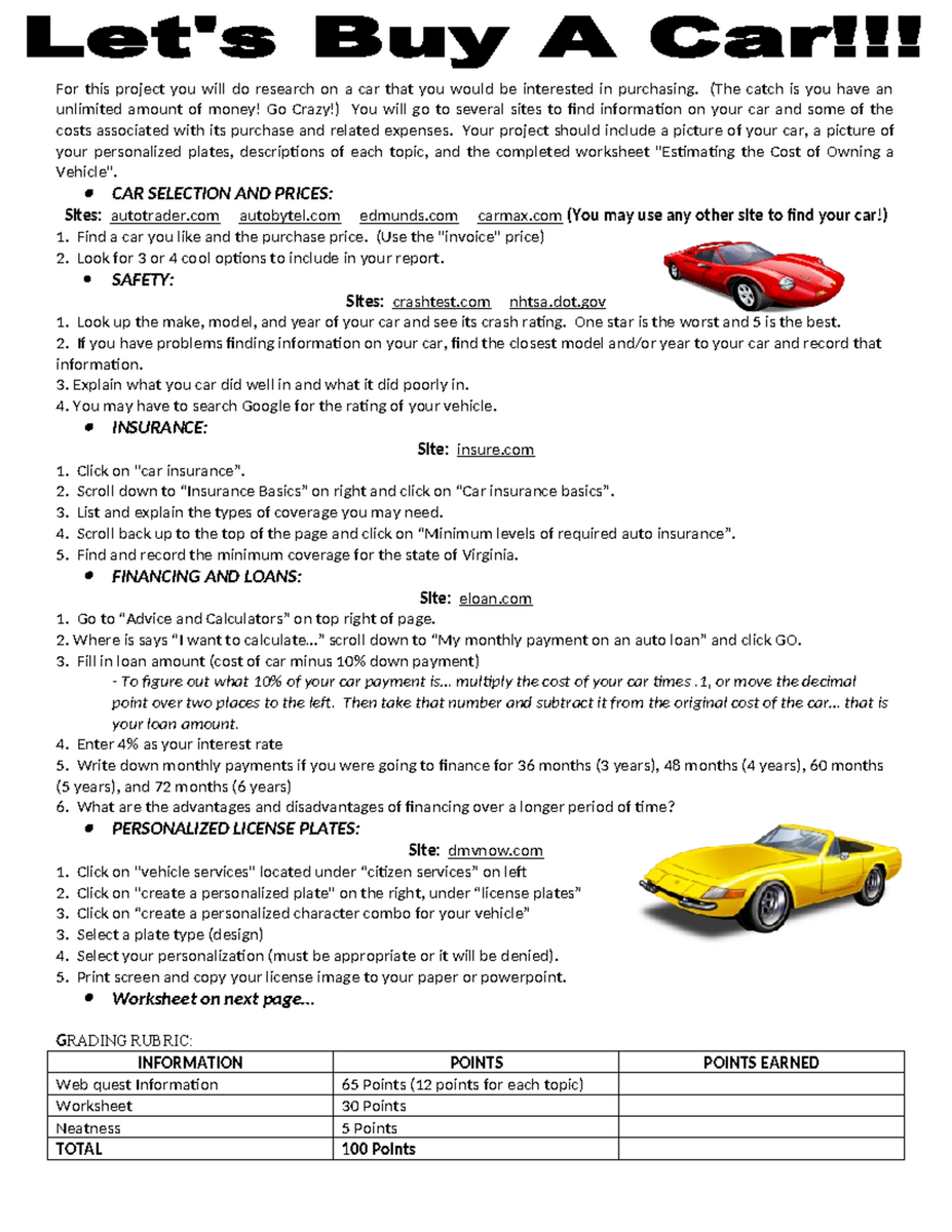 Driver Education Project Ultimate Car Buying Guide Studocu 42 Printable Vehicle Purchase Agreement Templates Word PDF