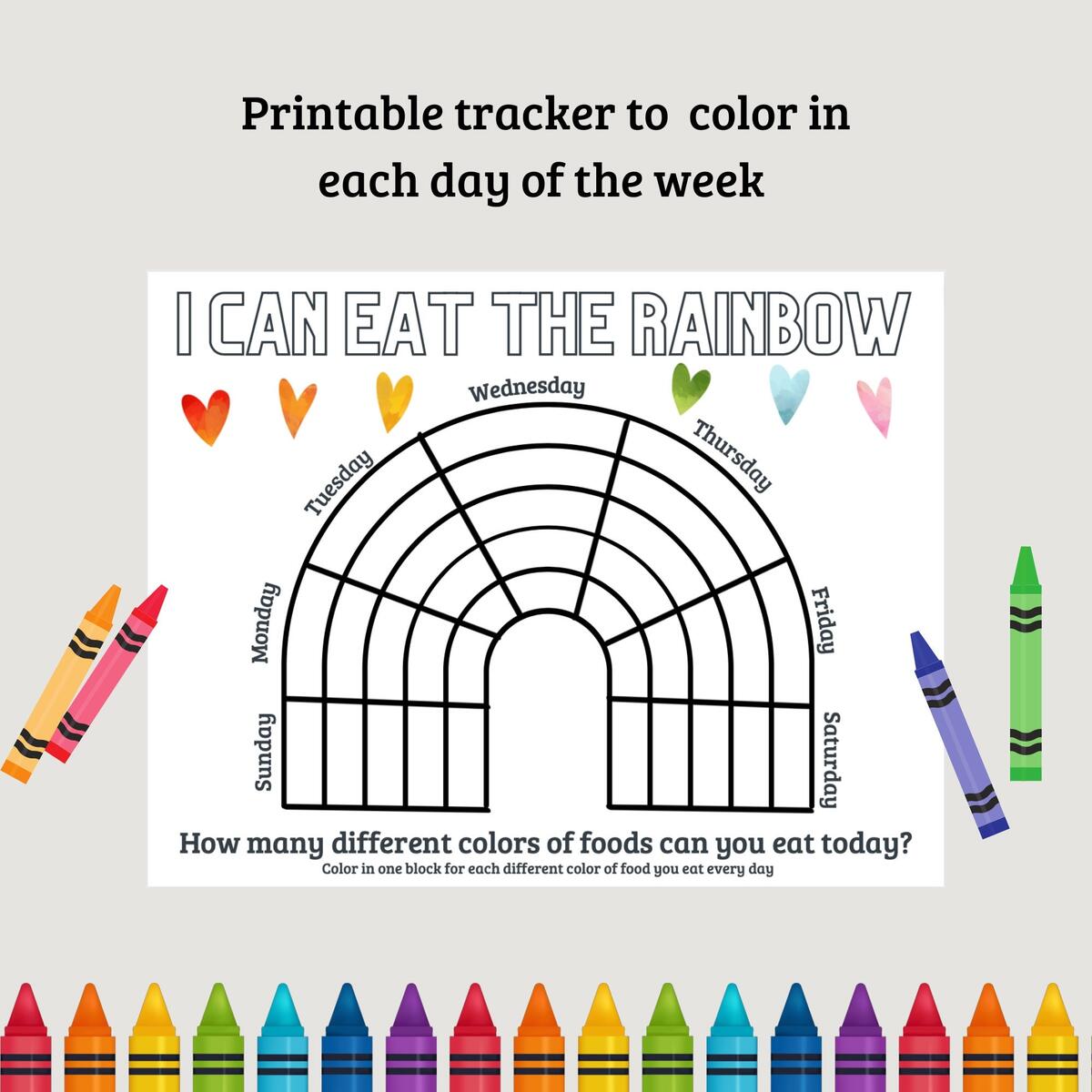 Eat The Rainbow Food Tracker Printable Chart Preschool And Kindergarten Printable Checklist Etsy