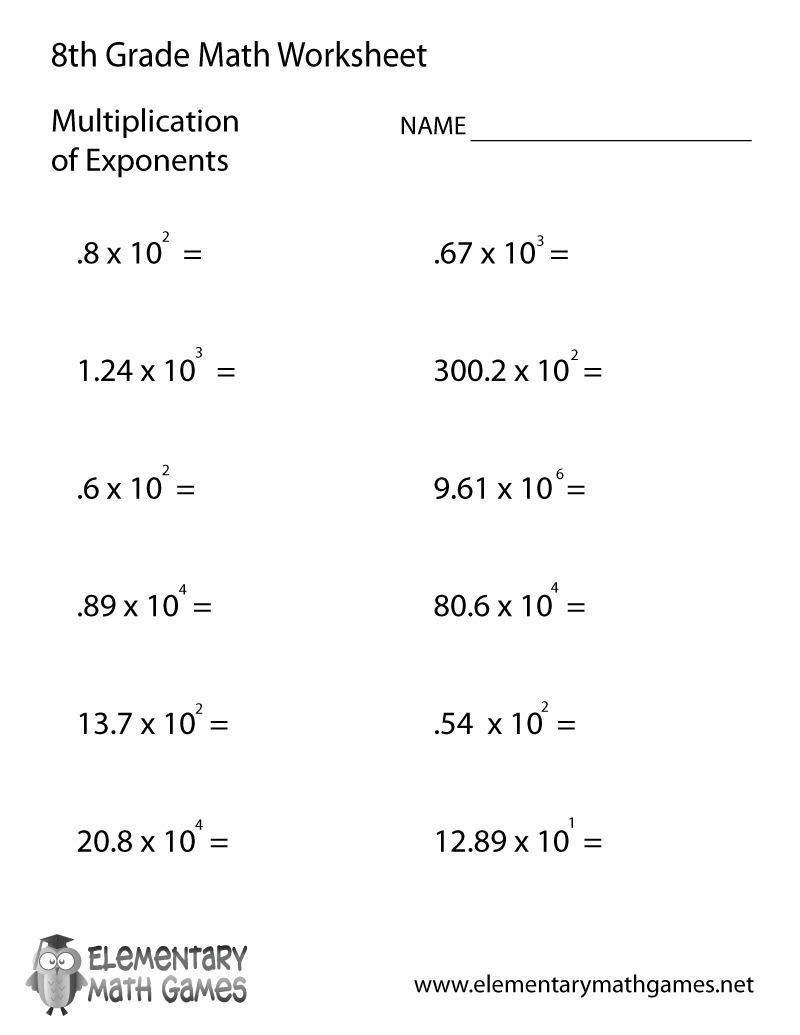 Eighth Grade Multiplication Of Exponents Worksheet 8th Grade Math Workhsheets