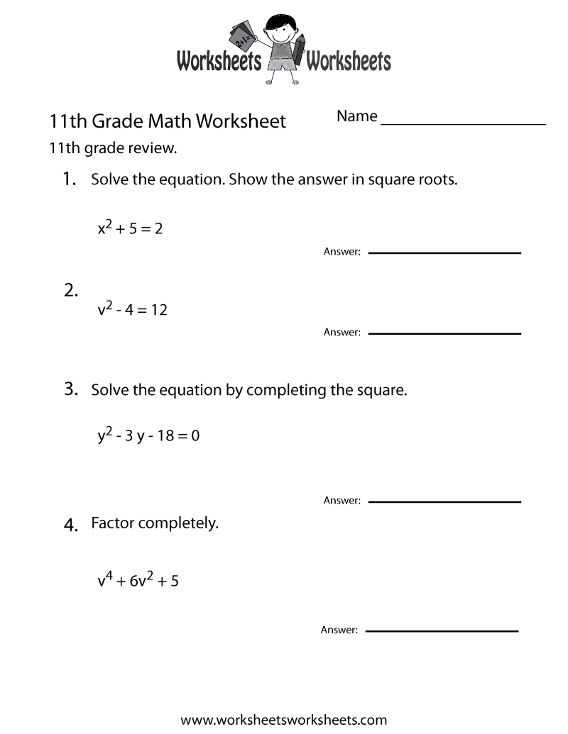 Eleventh Grade Math Practice Worksheet Worksheets Worksheets