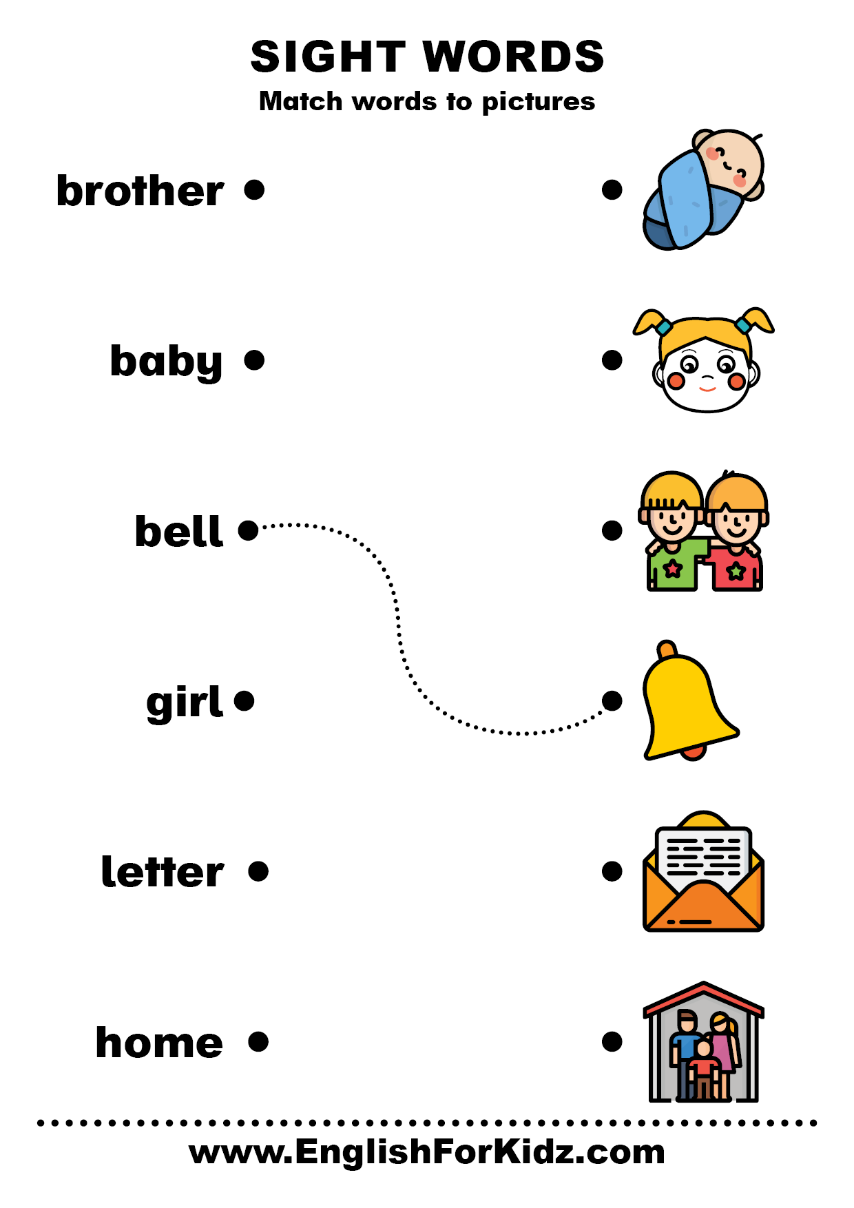 English For Kids Step By Step Sight Words Worksheets Picture Word Matching Worksheets Games4esl