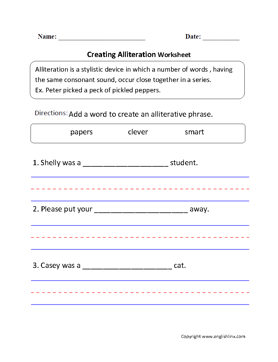 Alliteration Examples Definition Worksheets KidsKonnect