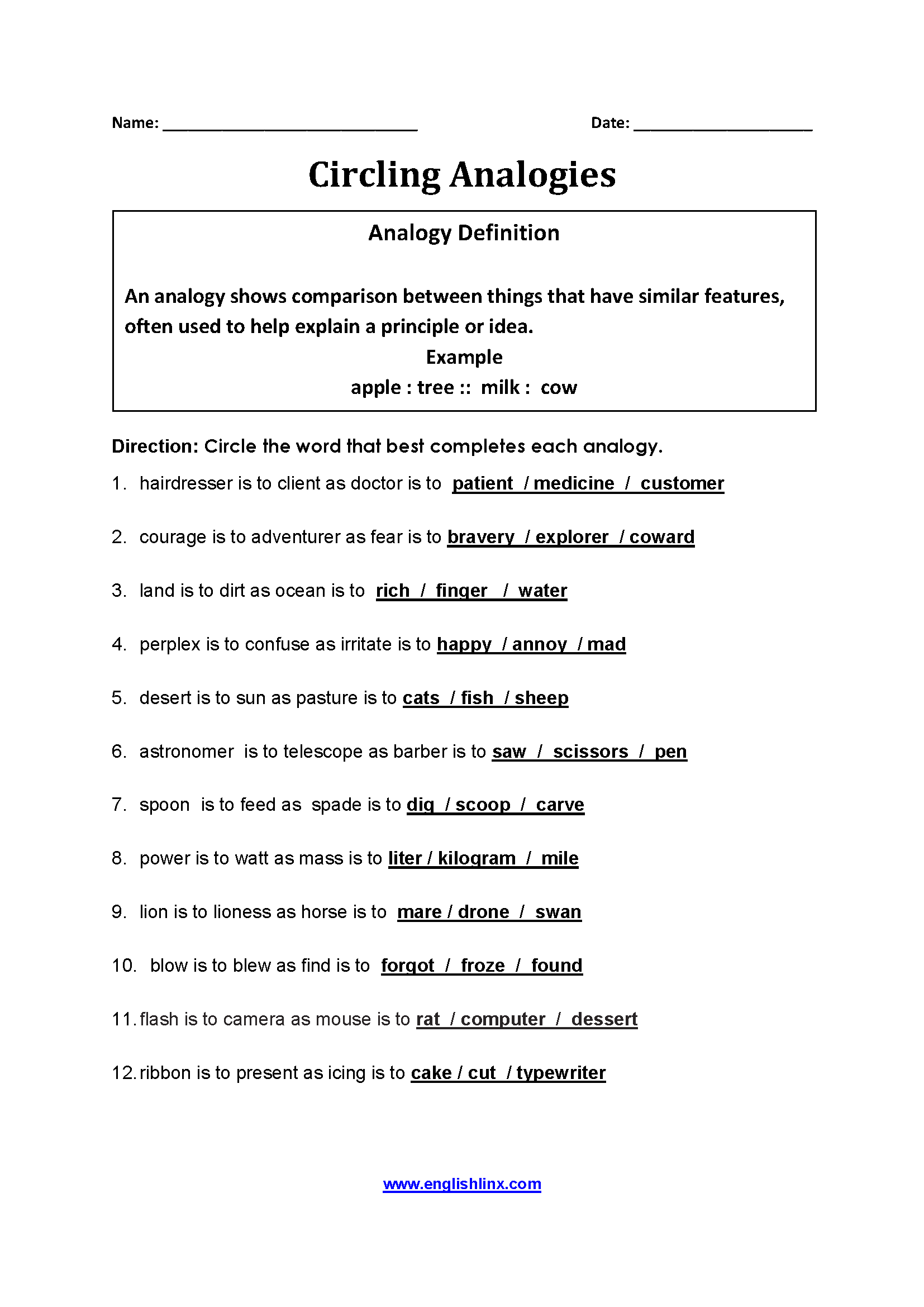 Englishlinx Analogy Worksheets Englishlinx Analogy Worksheets