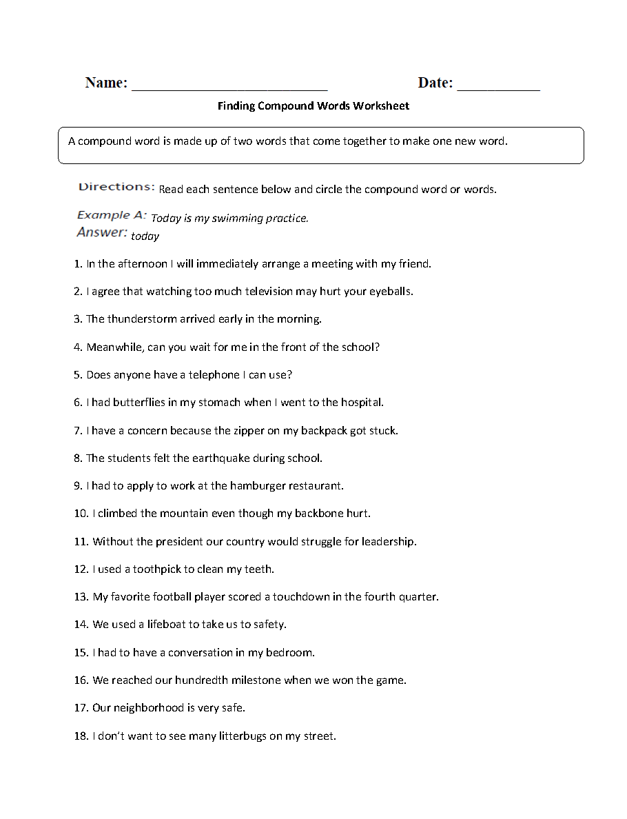 Englishlinx Compound Words Worksheets
