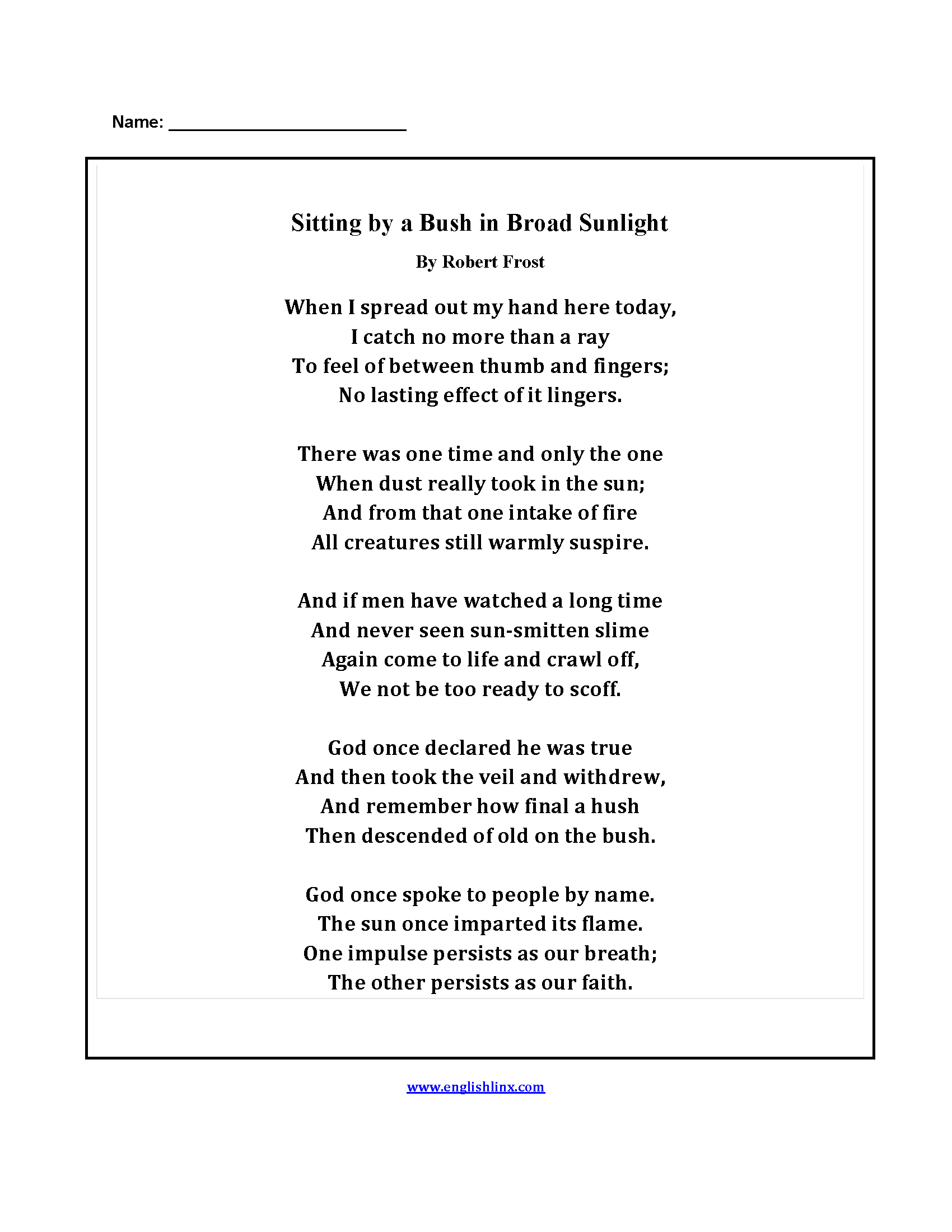 Englishlinx Poetry Worksheets Englishlinx Poetry Worksheets