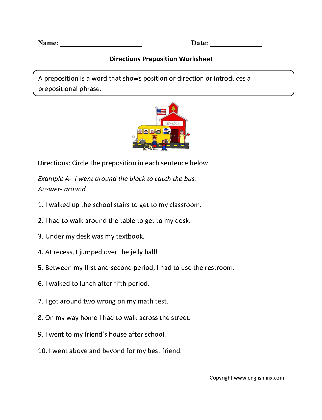 Englishlinx Prepositions Worksheets Class 5 English Grammar Choosing Prepositions Worksheet PDF