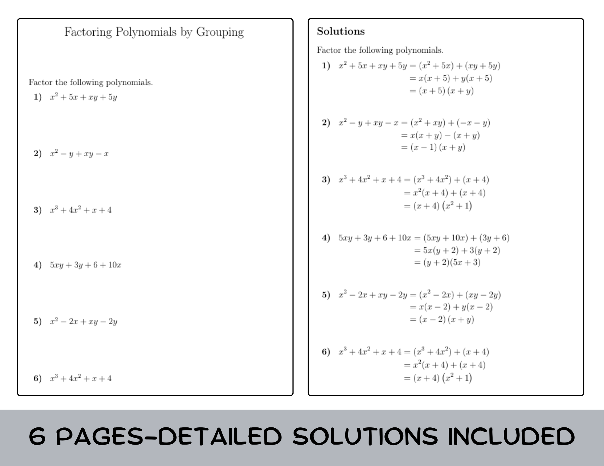 Factoring Polynomials By Grouping Worksheet With Solutions Teaching Resources Factoring Polynomials By Grouping Worksheet With Solutions Teaching Resources
