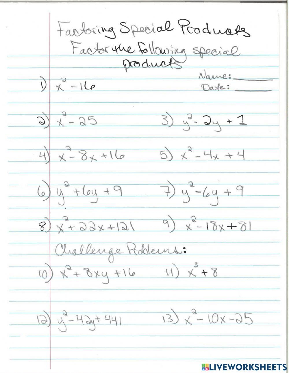 Factoring Special Products Worksheet Worksheets Library Factoring Special Products Worksheet Worksheets Library