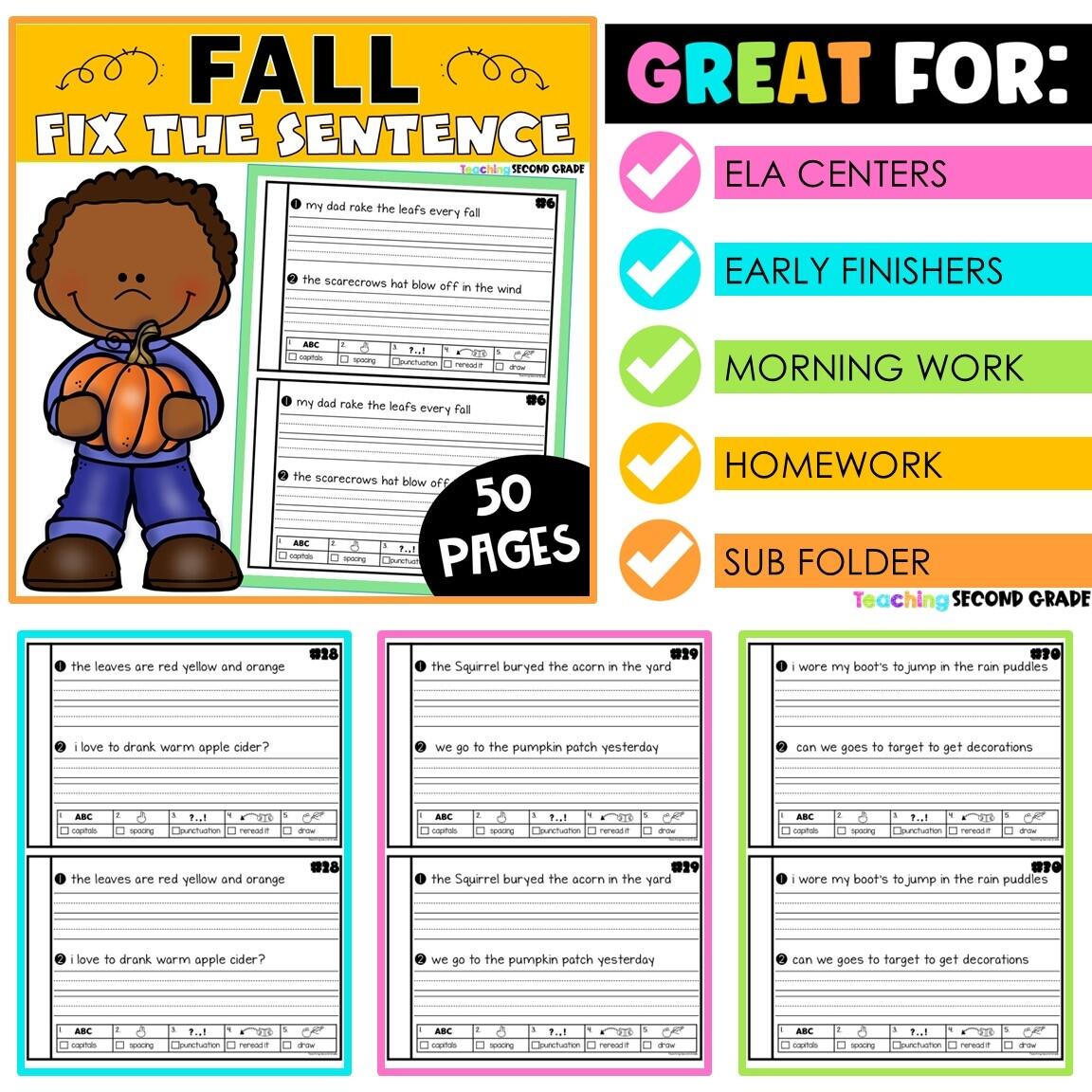 Fall Fix The Sentence Worksheets Sentence Editing Daily Oral Language DOL Teaching Ideas Made Easy Free Fix Sentences Worksheet Download Free Fix Sentences Worksheet Png Images Free Worksheets On Clipart Library
