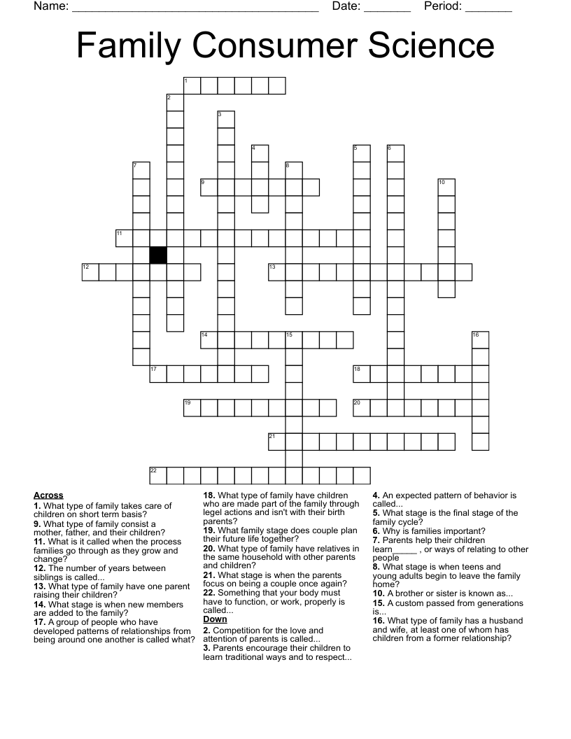 Family Consumer Science Crossword WordMint
