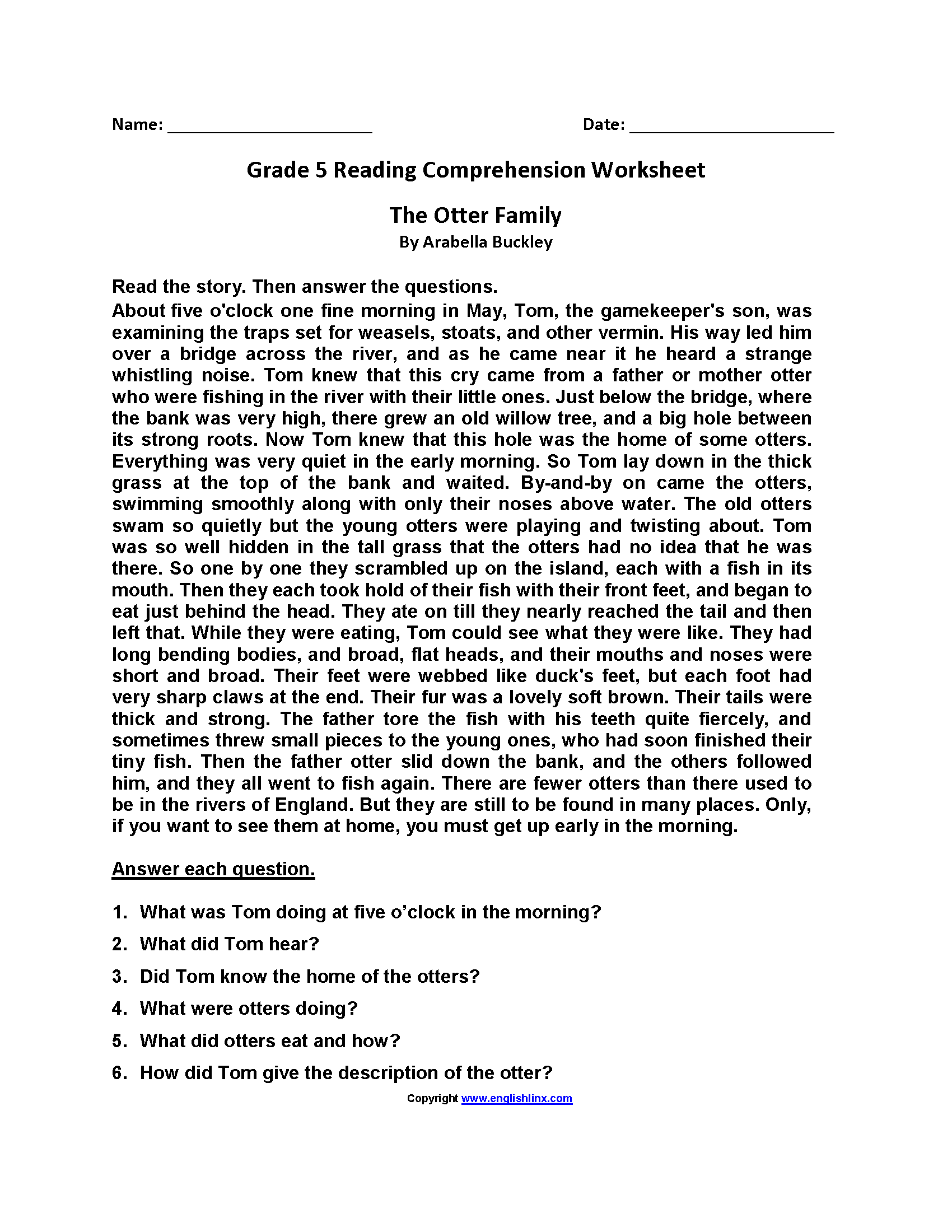 Fifth Grade Reading Worksheets Improve Fluency Vocabulary Fifth Grade Reading Comprehension Worksheets
