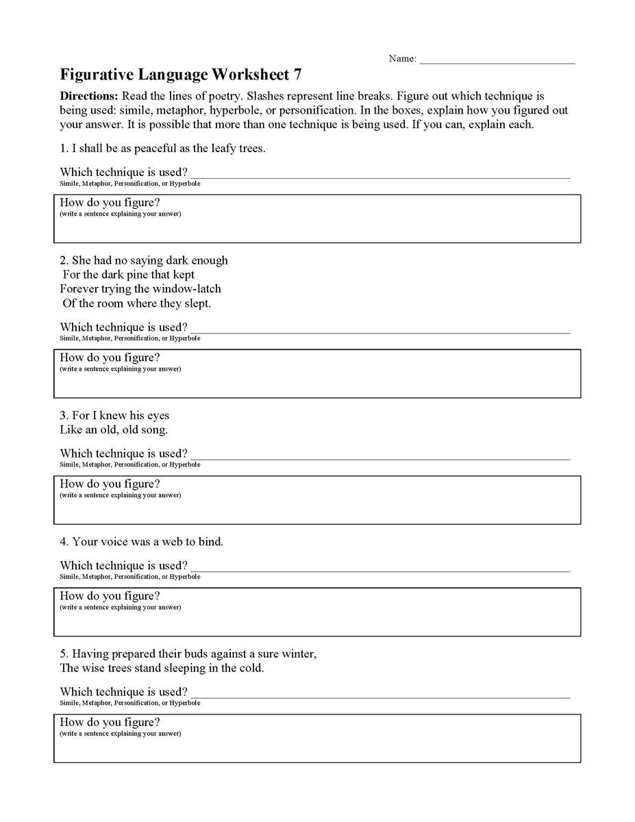 Figurative Language Worksheets Reading Activities