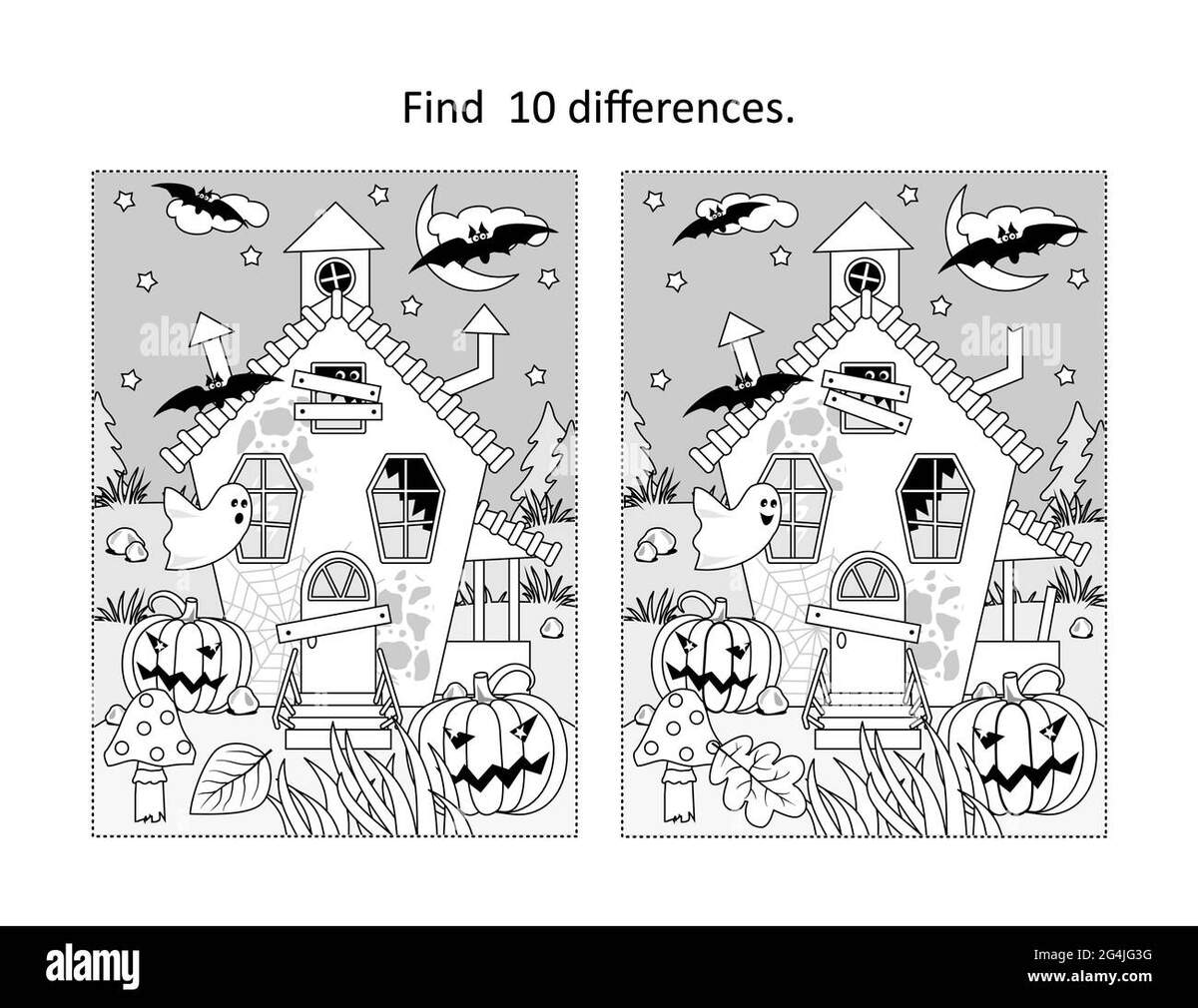 Find 10 Differences Visual Puzzle And Coloring Page With Halloween Haunted House Stock Vector Image Art Alamy Find 10 Differences Visual Puzzle And Coloring Page With Halloween Haunted House Stock Vector Image Art Alamy