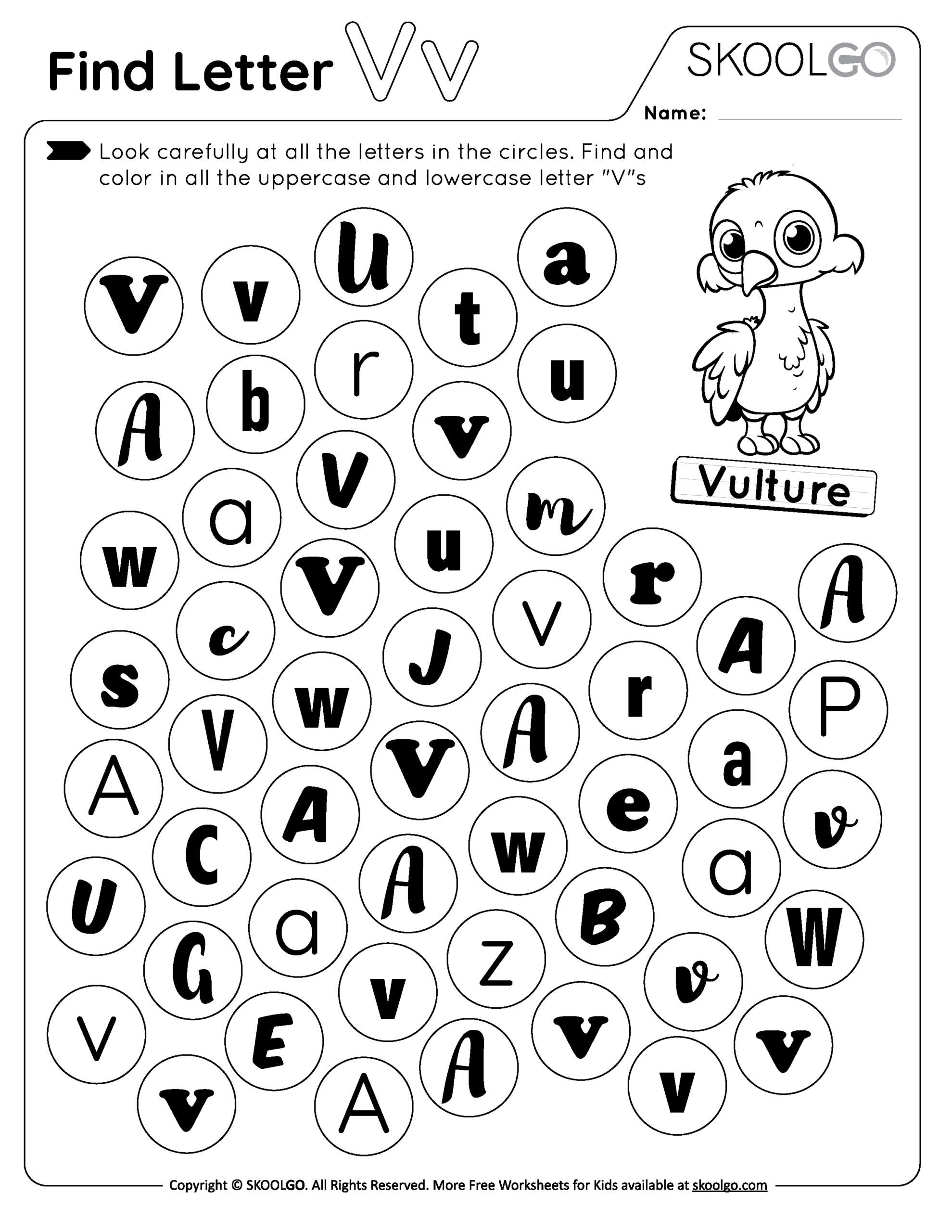 Find Letter V Free Worksheet For Kids SKOOLGO